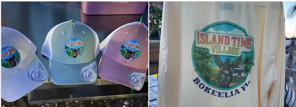 Island Time Village hats and a logo t-shirt