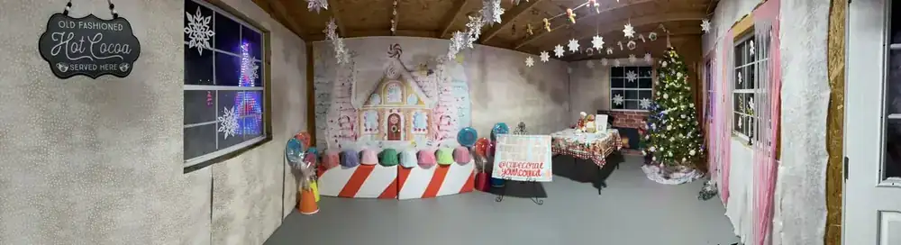 The gingerbread and hot cocoa room decorated inside